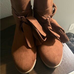 Torrid Rust Suede Ankle Boots with Bow Detail